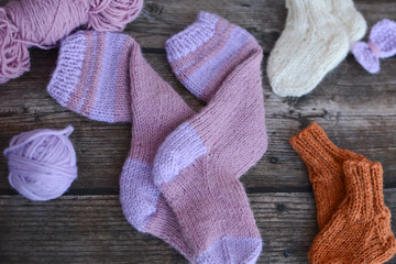 Fototapeta na wymiar Warm and soft girl socks, winter fashion, made of wool
