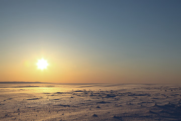 Midnight sun at Station Nord Greenland. 82 degrees north