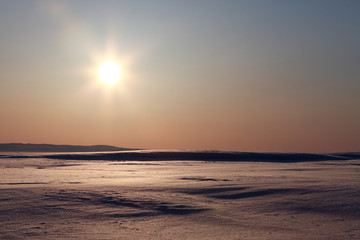 Midnight sun at Station Nord Greenland. 82 degrees north