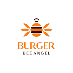 Burger Bee Logo Template, flying burger logo .vector