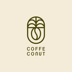 Coffee and Coconut Logo Template, Coffee bean and palm line art logo design .vector