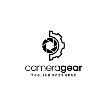 modern camera photography logo icon vector template with gear sign illustration