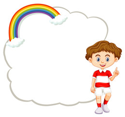 Happy boy and frame template of a cloud