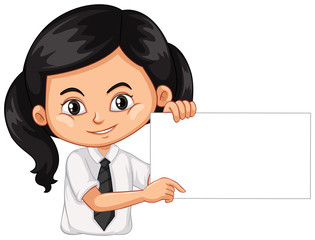 One happy girl with blank sign