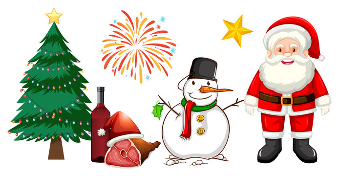 Santa and snowman on white background