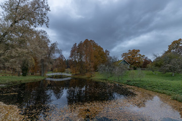 Village Pushkin mountains. Manor Mikhailovskoye in October. Path to the estate of Pushkin's parents...