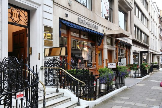 LONDON, UK - JULY 6, 2016: Tailor Shops At Savile Row In London. Savile Row Is A Street In Mayfair, Traditionally Known For Tailors.