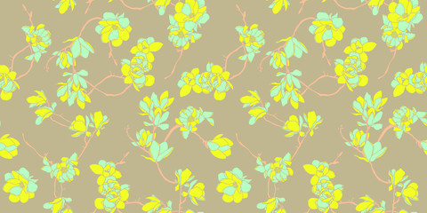 Floral seamless pattern wallpaper in pastel soft colours - Nordic magnolia flowers background - Vector © Amaia Bloom