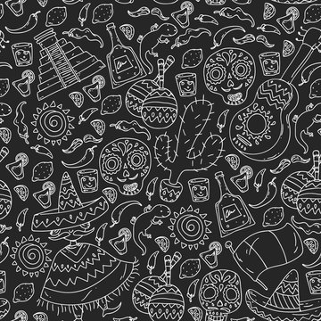 Travel to Mexico. Vector set with ethnic elemets for wallpapers, backgrounds. Day of the Dead © Anastasia