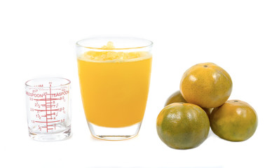Slush ice with orange in Cup white background.