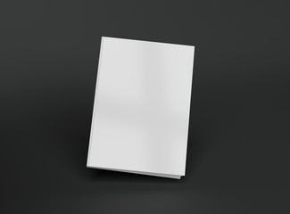 Blank A4 book hardcover mockup floating on grey background 3D rendering