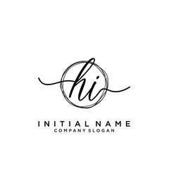 HI Initial handwriting logo with circle template vector.