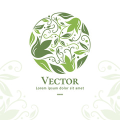 Green leaves emblem template with organic and abstract vector elements. Can be used for logo and monogram. Great for invitation, flyer, menu, brochure, background or any desired idea.