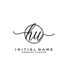 HU Initial handwriting logo with circle template vector.