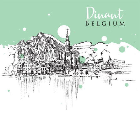 Drawing sketch illustration of Dinant, Belgium
