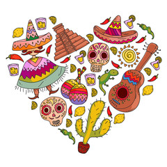 Travel to Mexico. Vector set with ethnic elemets for wallpapers, backgrounds. Day of the Dead