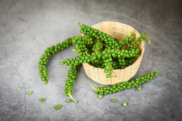 peppercorns on basket - fresh green peppercorn seed for ingredients cuisine thai food herbs and...