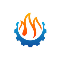Fire with Gear logo Vector. Flame Logo Design Template. Icon Symbol
