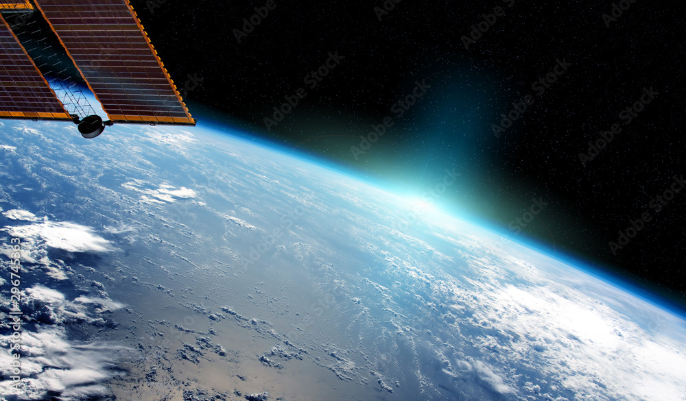 Canvas Prints view of planet earth from a space station window during a sunrise 3d rendering elements of this imag