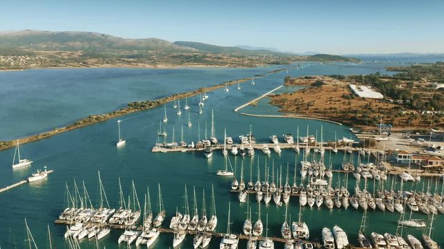 Aerial view of marina and sailboats. Lefkas, Lefkada Island, Greece