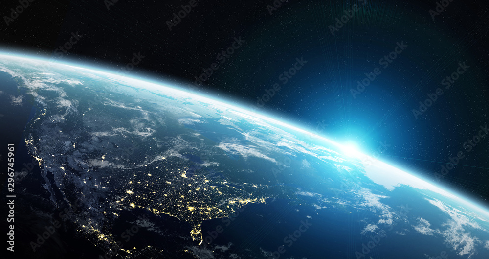 Poster View of blue planet Earth in space 3D rendering elements of this image furnished by NASA