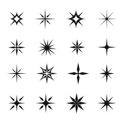Sparkles icon, Sparkle set with stars, flashes, glowing elements. Isolated on white template for Christmas invitations and holiday greeting cards