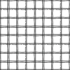 Seamless checkered pattern. Fabric, textile, print in vector. Tribal motif in black and white. Seamless rustic background texture of crosshatched lines.
