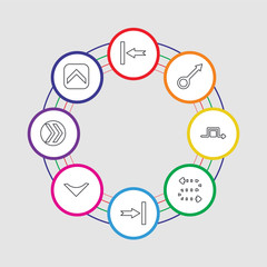 8 colorful stroke icons set included up arrow, fast forward, down arrow, next, curved arrow, square, drag, back