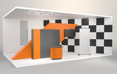Stand for advertise product. Retail Trade Stand. Exhibition Booth Counter Illustration. 3D render