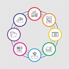 8 colorful stroke icons set included storage, folder, xlsx, streaming, database, browser, hard drive, data