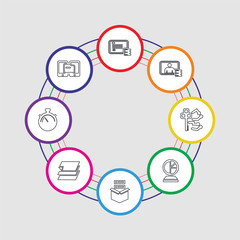 Obraz premium 8 colorful stroke icons set included transfer, velocity, layers, box, analytics, privacy, data, data