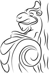 Dragón dibujado con trazos sobre fondo blanco.