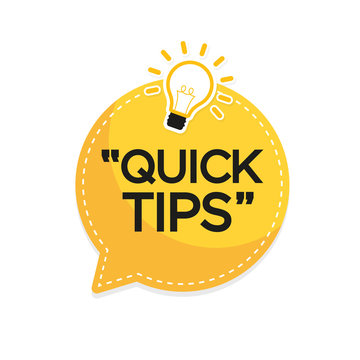 Quick Tips banner with light bulb. Vector background.