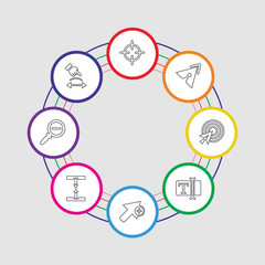 8 colorful stroke icons set included scroll, zoom out, scroll, cursor, text, cursor, cursor, target