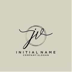 JV Initial handwriting logo with circle template vector.