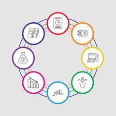 8 colorful stroke icons set included money, money, loss, profits, growth, checkbook, money, analytics