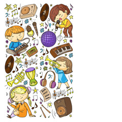 Children play music. Musical education, theatre, school.