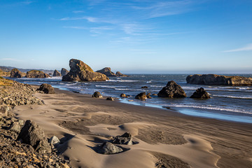 A rugged Oregon coastal landscape on a sunny summers day