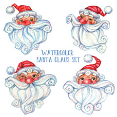 Set of watercolor Santa Claus. Vector