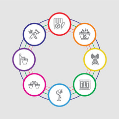 8 colorful stroke icons set included flashlight, lamp, lamp, lamp, switch, antenna, toolbox, glove