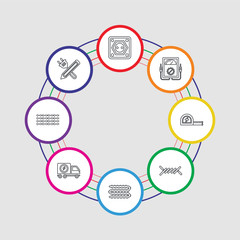 8 colorful stroke icons set included pencil, wire, truck, wire, wire, measuring tape, voltmeter, socket