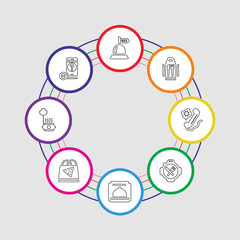 8 colorful stroke icons set included mobile app, take away, pizza, online, cooking, feedback, package, free
