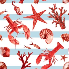 Stickers pour porte  Animaux marins Modèle de vie marine aquarelle