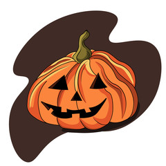 Happy scary face Halloween pumpkin isolated on white background. Vector cartoon Illustration. Autumn holiday. Halloween pumpkin with cut out faces funny and spooky. Trick or treat event decoration.