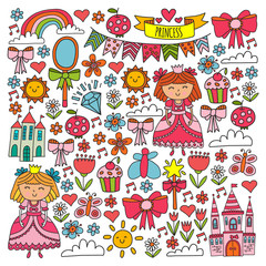 Fototapeta premium Vector pattern for little girls. Princess illustration for happy birthday party.