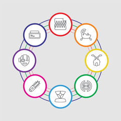 8 colorful stroke icons set included tank, vr glasses, chainsaw, hologram, eye scan, motorbike, vehicle, audio file