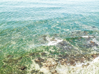 View from cliff on water of Black Sea.