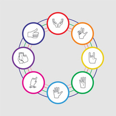 8 colorful stroke icons set included thumb up, smartphone, swipe left, hand, counting, maloik, hand, holding