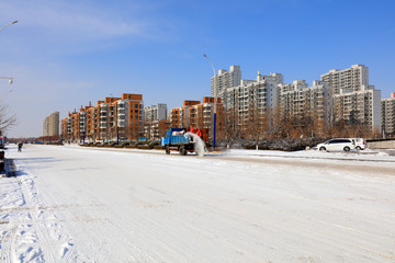 Fototapeta na wymiar urban architectural landscape in the snow, china