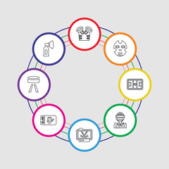 8 colorful stroke icons set included puck, ticket, television, referee, hockey pitch, hockey mask, goal, emblem
